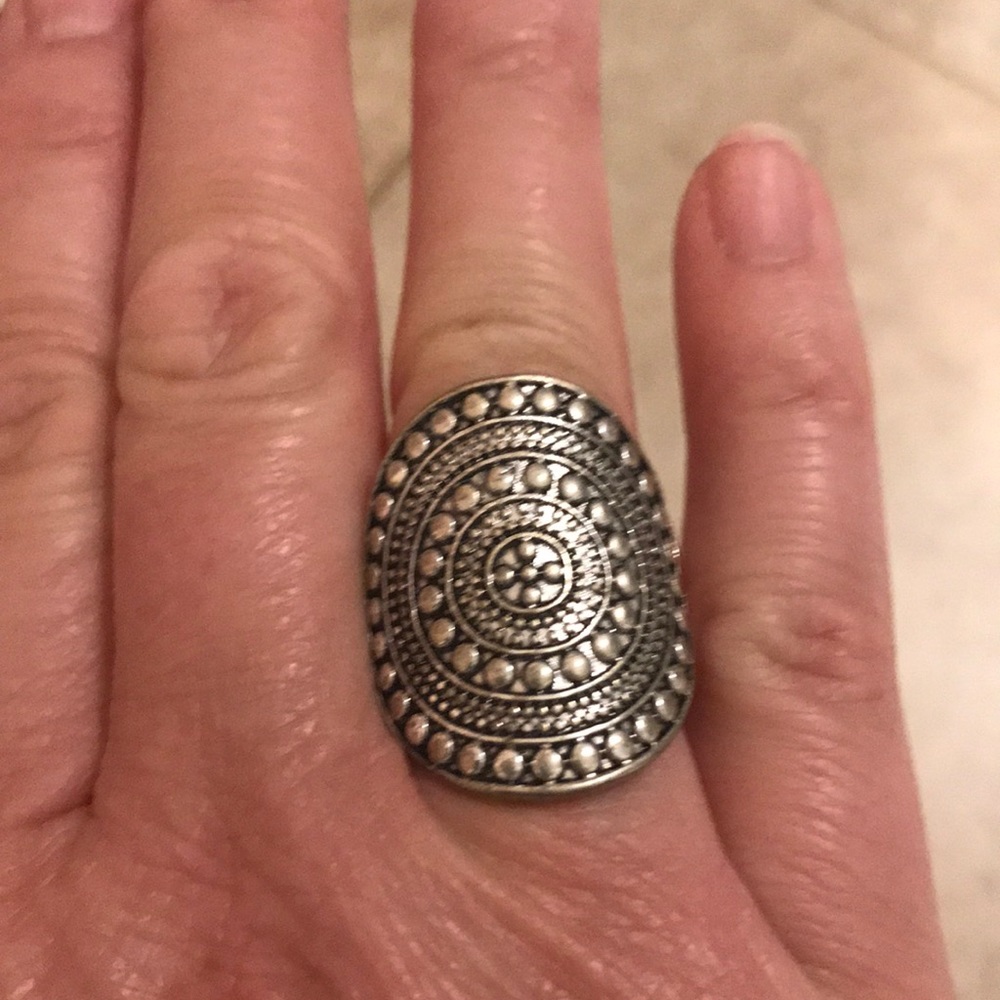 Silver Tone Mandala Ring Adjustable - image 1
